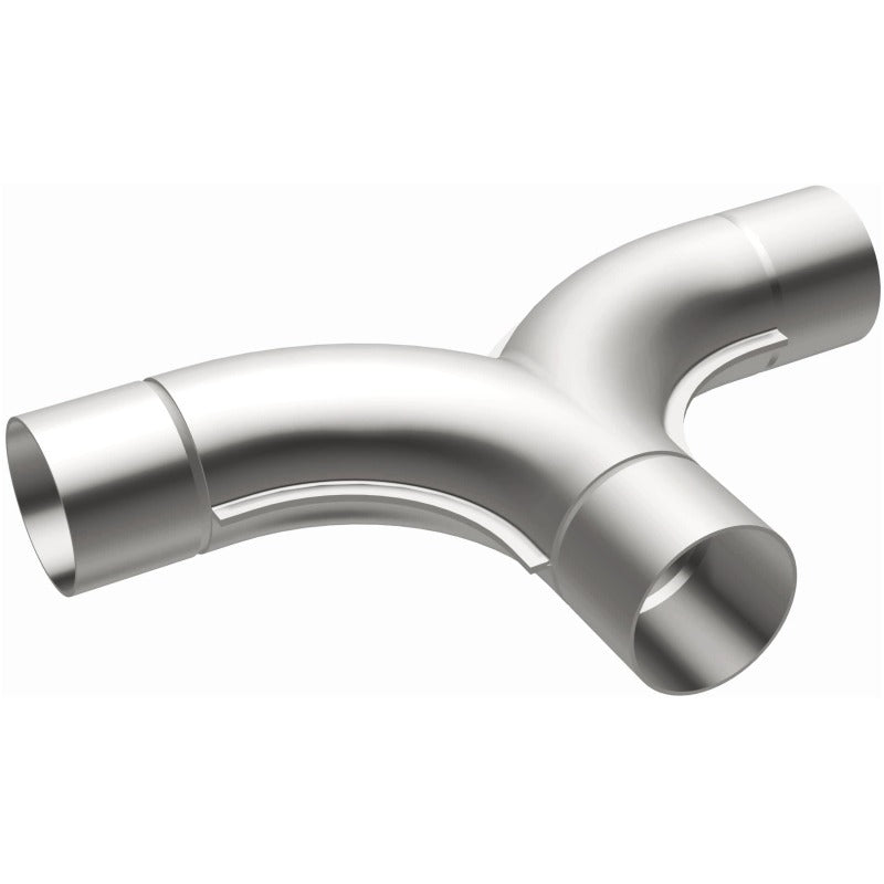 MagnaFlow stainless steel 2.50-inch smooth transition T connecting pipe with 90/90-degree bends for exhaust systems.