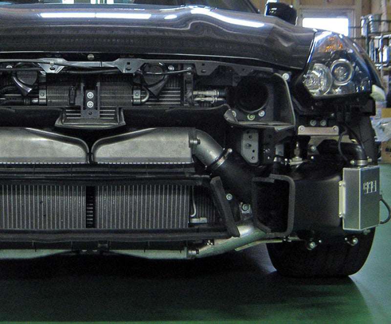 HKS DCT fluid cooler for R35 GT-R MY11-15, black oil cooler with fins and hoses, designed for transmission cooling.