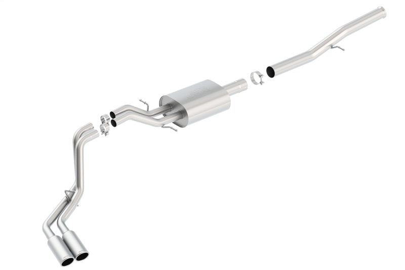 Borla catback exhaust system for 2014-2023 Chevy Silverado 1500, dual rolled side exit, stainless steel, sleek design
