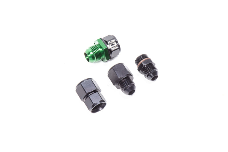 Radium Engineering Universal Check Valve Kit 8AN fittings, featuring durable metal construction and precise fitting details.