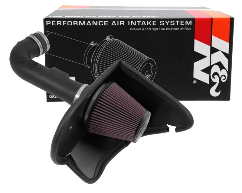 K&N Engineering cold air intake for 2016-2017 Chevrolet Camaro V6 3.6L F/I, showing the sleek intake tube and filter.