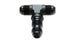 Vibrant black anodized -3AN bulkhead adapter tee fitting, high-quality metal plumbing component for custom fluid system setups.