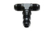 Vibrant black anodized -3AN bulkhead adapter tee fitting, high-quality metal plumbing component for custom fluid system setups.