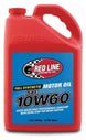 Red Line 10W60 motor oil gallon container, showing the red and white label with product details and filling spout.