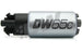 DeatschWerks 265 LPH compact in-tank fuel pump with clips and universal install kit, designed for automotive fuel systems.
