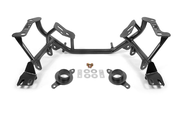Black Hammertone BMR 96-04 Ford Mustang K-Member crossmember with spring perches, designed for Ford Mustang suspension upgrades.