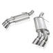 Stainless Works 2016+ Chevy Camaro SS axle back exhaust with red 3-inch quad tips, valve system, and factory connect design.