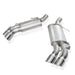 Stainless Works 2016+ Chevy Camaro SS axle back exhaust with red 3-inch Perf Connect pipe, valve, and 4-inch quad tips.
