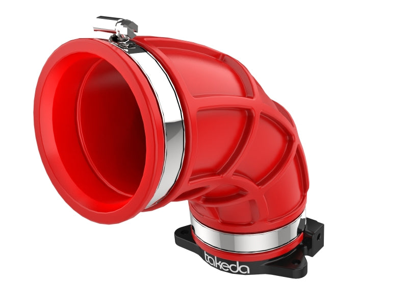 aFe Takeda turbo inlet and intake for 2019-2020 Hyundai Veloster N L4-2.0L engine, shown in red, designed for improved airflow and performance.