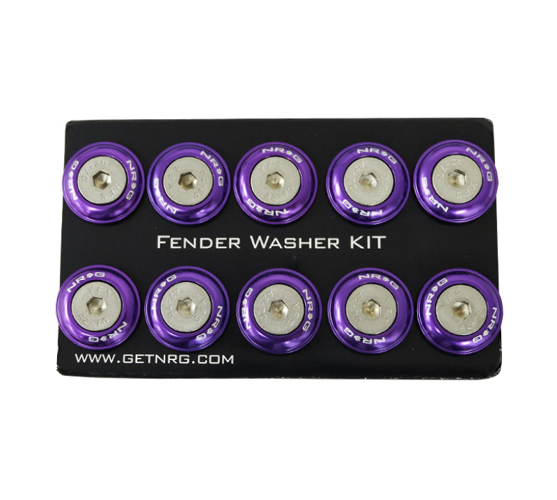 NRG purple fender washer kit with rivets, set of 10, for plastic fenders, automotive hardware accessories
