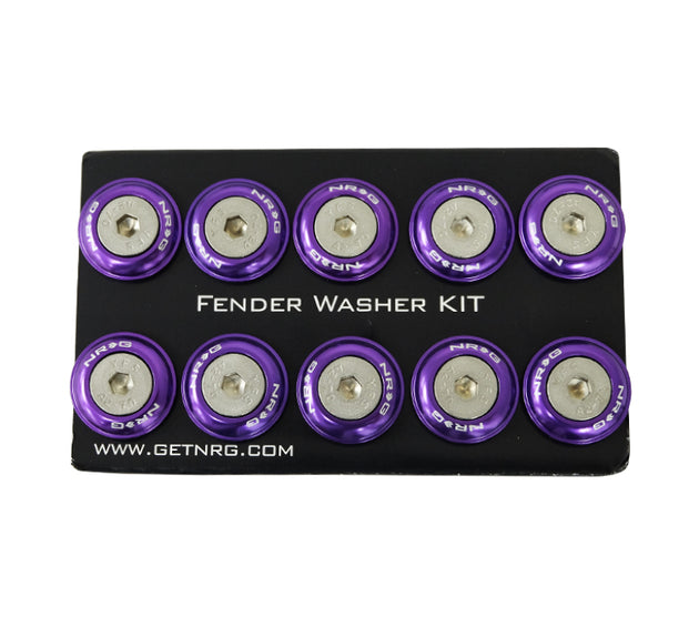 NRG purple fender washer kit with rivets, set of 10, for plastic fenders, automotive hardware accessories