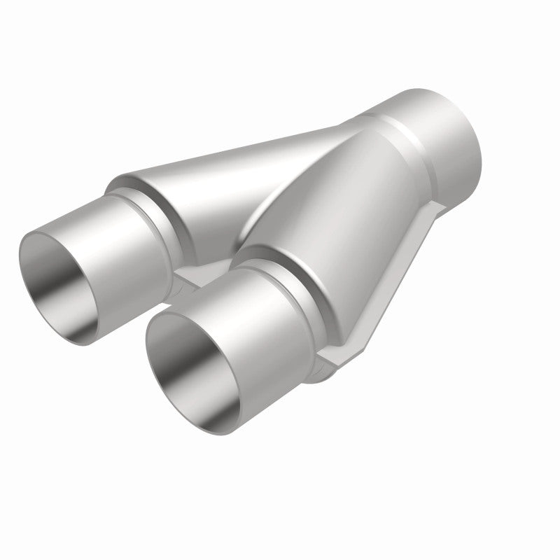 MagnaFlow Y-pipe, 2.5/3 inch diameter, made of aluminum, for vehicle exhaust systems, shown in the image.
