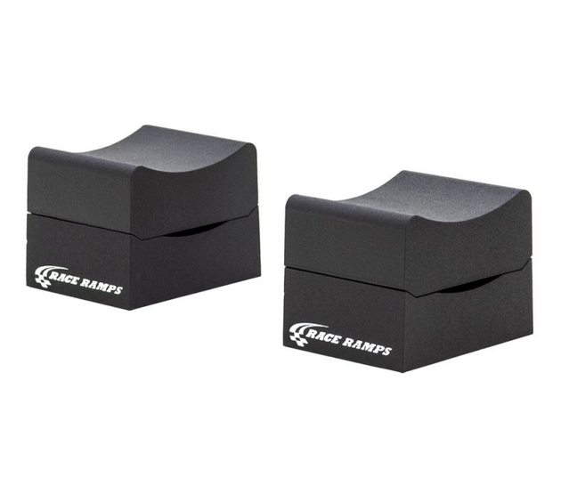 Race Ramps 10-inch two-piece multi-purpose wheel cribs for cars, supports up to 1500 lbs, used as wheel accessories for vehicle stability.