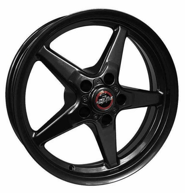 Gloss black Race Star 92 Drag Star bracket racer cast wheel, 17x9.5 inches, 5x4.75 bolt pattern, 6.00 backspacing.