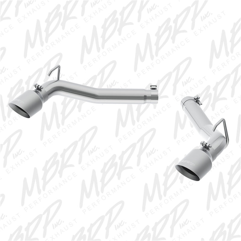 MBRP axle back muffler delete for 2010-2015 Chevrolet Camaro V8 6.2L, showing the polished aluminum exhaust pipe and tips.