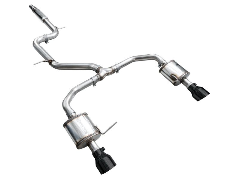 AWE Tuning 22-25 Volkswagen Jetta GLI Touring Edition catback exhaust with diamond black tips, shown installed on the vehicle.