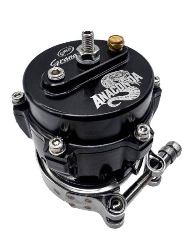 Granatelli Motor Sports 64mm Anaconda Blow Off Valve with metal body and hose connections for turbocharged vehicles
