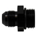 DeatschWerks matte black 10AN ORB male to 8AN male flare fitting with O-ring for fuel or oil line connections.