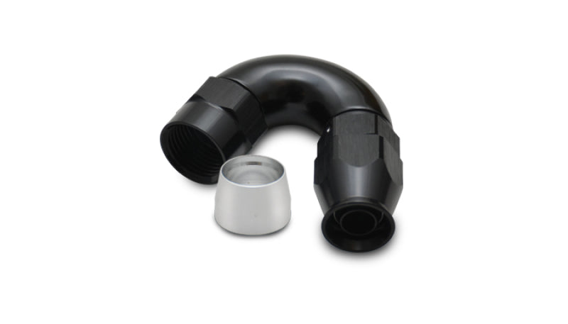 Vibrant -8AN 150 Degree Hose End Fitting for PTFE Lined Hose, showing the metal fitting with angled design and durable construction.