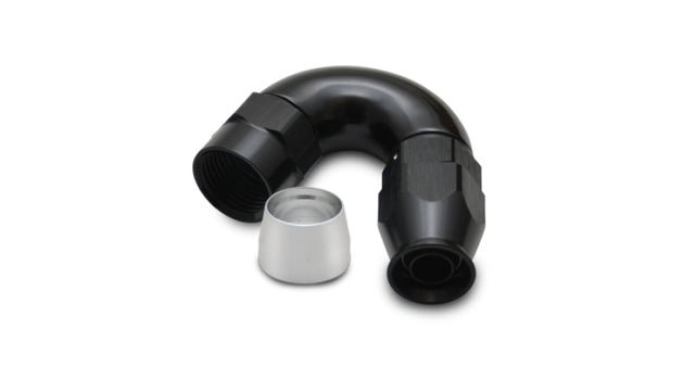 Vibrant -8AN 150 Degree Hose End Fitting for PTFE Lined Hose, showing the metal fitting with angled design and durable construction.