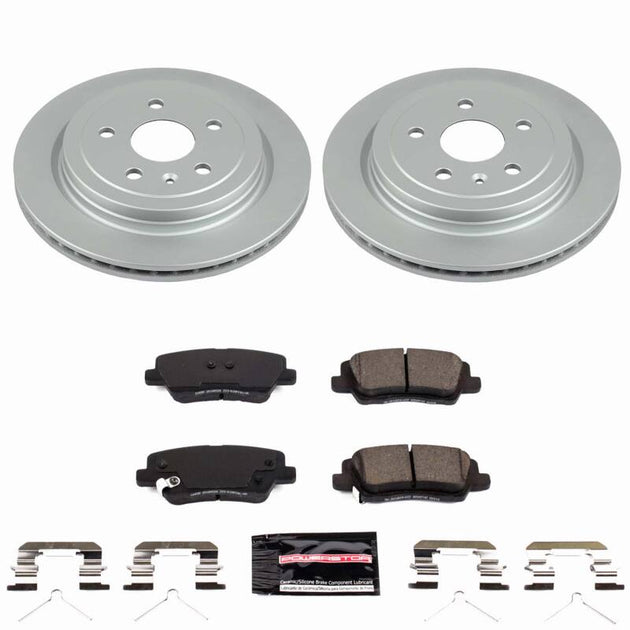 PowerStop 2019 Cadillac CTS rear Z23 coated brake kit with brake pads and rotors for enhanced performance.