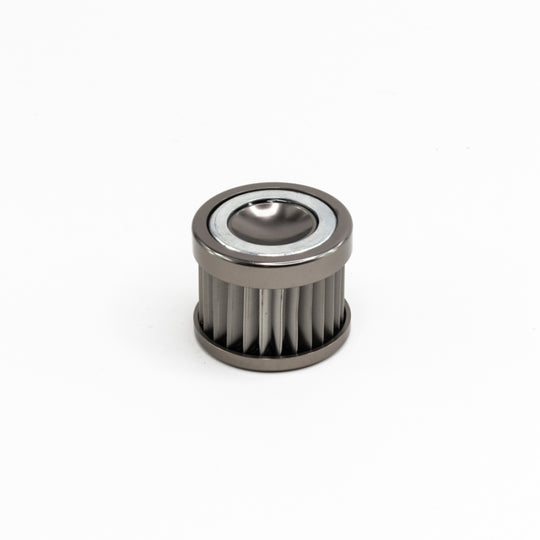 DeatschWerks stainless steel 10 micron universal fuel filter element fitting 70mm housing, designed for durable filtration.