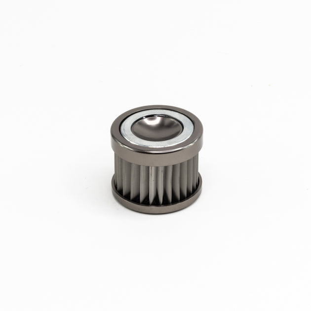 DeatschWerks stainless steel 10 micron universal fuel filter element fitting 70mm housing, designed for durable filtration.
