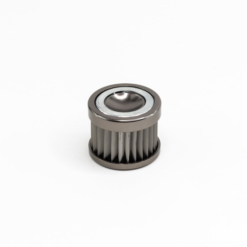 DeatschWerks stainless steel 10 micron universal fuel filter element fitting 70mm housing, designed for durable filtration.