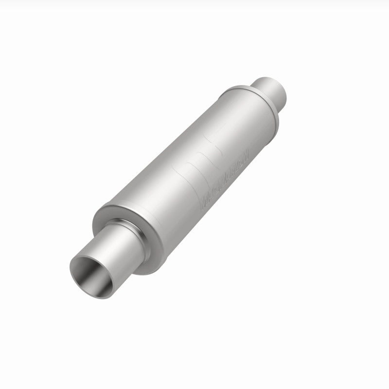 MagnaFlow Mag SS muffler with 14x4x4-inch body and 2.25x2.25-inch inlet and outlet pipes, stainless steel construction.
