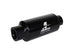 Aeromotive in-line fuel filter with 10AN fittings, 10 micron microglass element, black bright-dip finish, 2-inch diameter.