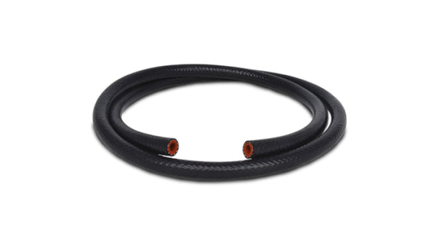 Vibrant black 1/4 inch (6mm) I.D. silicone heater hose, 5 feet long with reinforcement, shown coiled on a plain background.