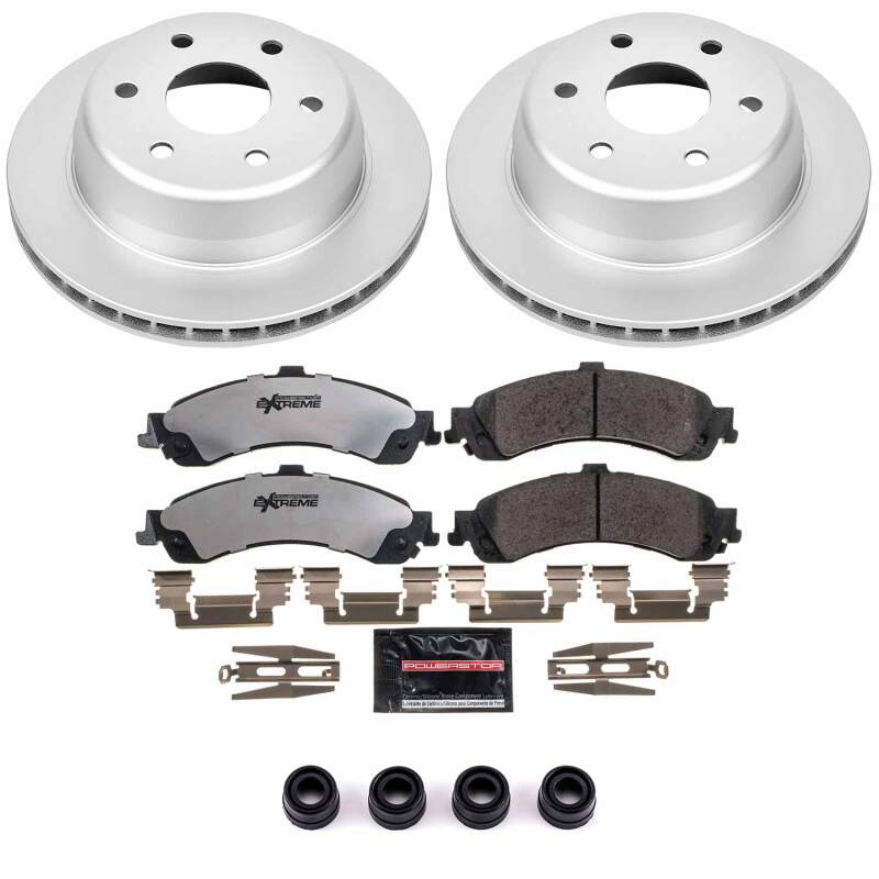 PowerStop Z36 coated rear brake kit for Cadillac Escalade 2002-2006, includes performance truck and tow brake components.