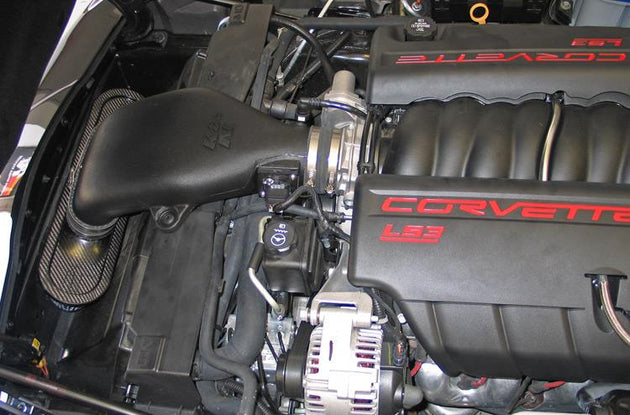 K&N Engineering Chevy Corvette 6.2L V8 AirCharger cold air intake system installed in a 2008-2009 vehicle.