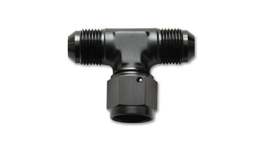 Vibrant -6AN Tee fitting with female swivel side, durable metal automotive fluid connector for high-performance applications