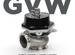 Garrett GVW-45 45mm black wastegate kit showing the wastegate valve and mounting components for turbocharging systems.