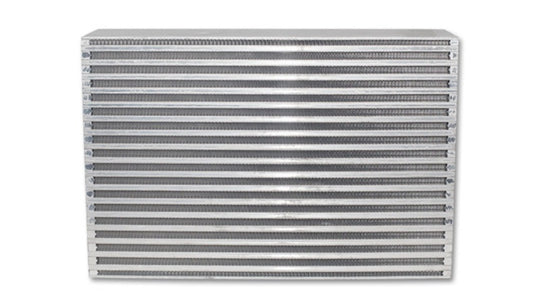 Vibrant intercooler core with vibrant fins, measuring 17.75 inches by 11.8 inches by 4.5 inches, for automotive cooling.