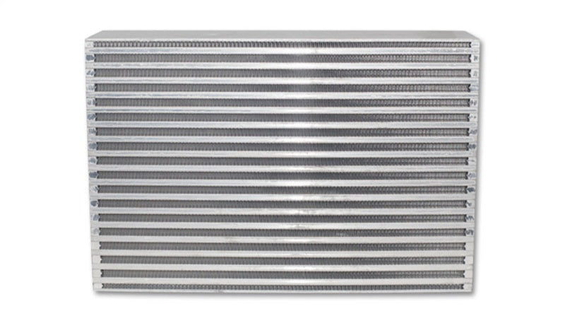 Vibrant intercooler core with vibrant fins, measuring 17.75 inches by 11.8 inches by 4.5 inches, for automotive cooling.