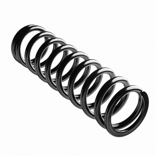 QA1 high travel coilover spring, 8 inch length, 2.5 inch ID, 250 lbs/in, straight black coil spring for suspension.