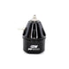 DeatschWerks DWR2000 black adjustable fuel pressure regulator for automotive engines, shown in close-up.