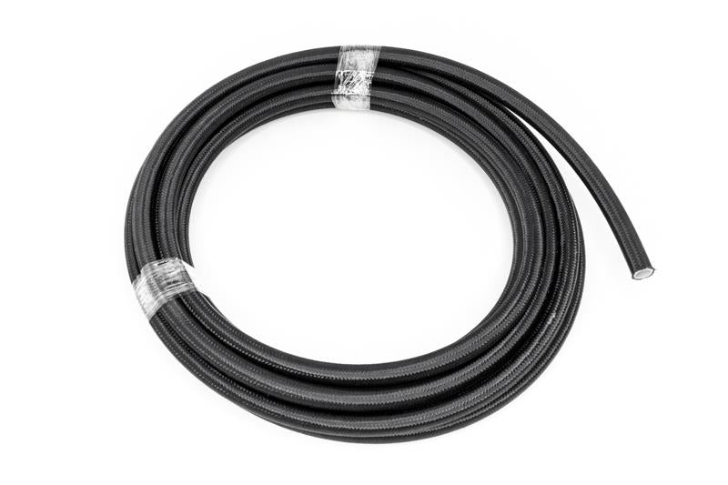 DeatschWerks 8AN black nylon braided PTFE hose, 20 feet long, durable fuel or oil line with high-quality braided design.