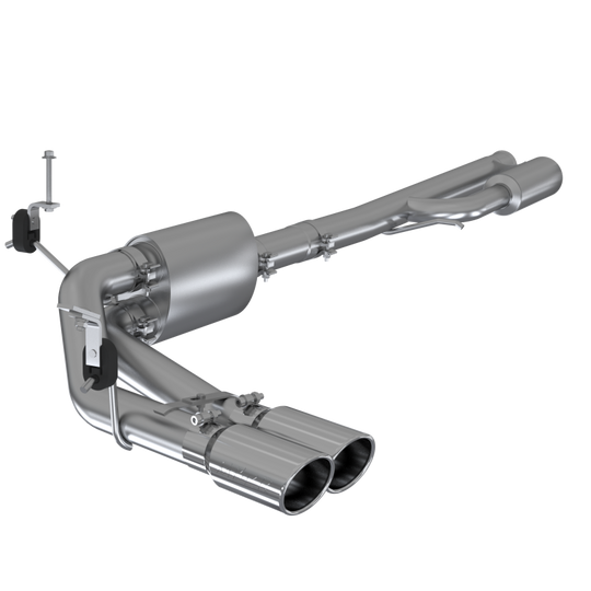 MBRP catback exhaust system for 2019+ Chevrolet Silverado 1500 with 4.5L/5.3L engines, dual side exit, T304 stainless steel, 4-inch OD tip