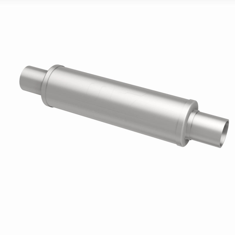 MagnaFlow Mag SS muffler with 14x4x4 inch dimensions and dual inlet/outlet pipes, stainless steel construction, for vehicle exhaust systems