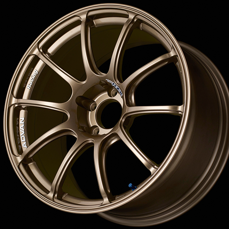 Advan RZII 18x9.5 bronze cast wheel with +45 offset and 5x114.3 bolt pattern, displayed from a side angle.