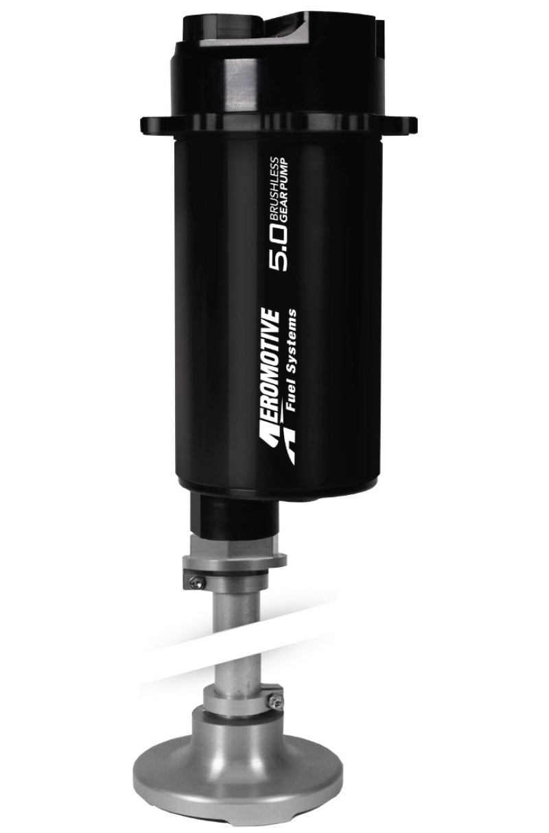 Aeromotive brushless spur gear fuel pump with TVS controller, in-tank design, 5 GPM flow rate, universal application.