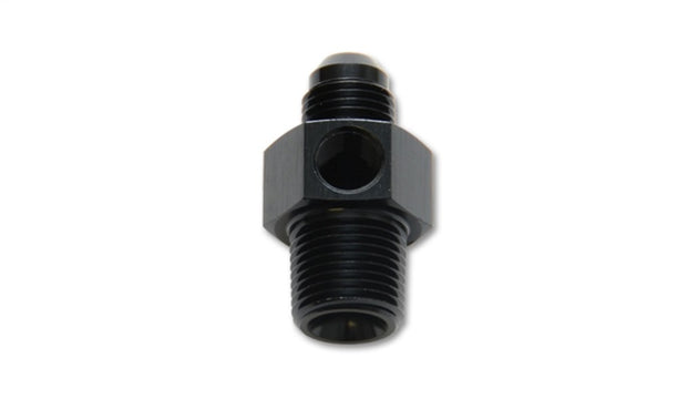 Vibrant -6AN Male to 3/8in NPT Male Union Adapter fitting with 1/8in NPT port, metal connection for automotive or hydraulic use