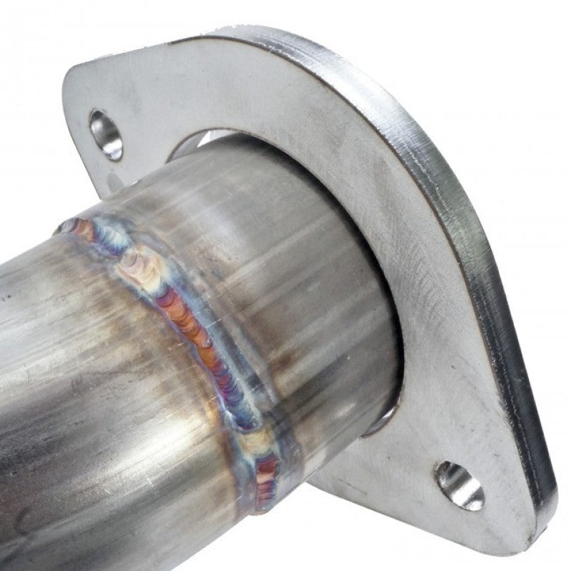 Stainless Works 2017 F-150 Raptor 3.5L downpipe with high-flow cats and factory connection, showing the metal piping and connector details.
