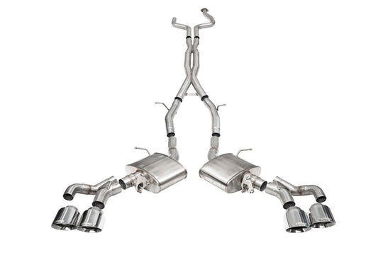 CORSA Performance Cadillac CT5 V Blackwing 3-inch cat-back exhaust with twin tips and active exhaust system, featuring a double X-pipe.