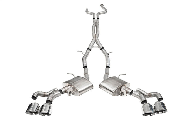 CORSA Performance Cadillac CT5 V Blackwing 3-inch cat-back exhaust with twin tips and active exhaust system, featuring a double X-pipe.