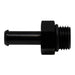 DeatschWerks 6AN ORB male to 5/16 inch barb fitting in anodized matte black with O-ring, used for automotive fuel or oil lines.