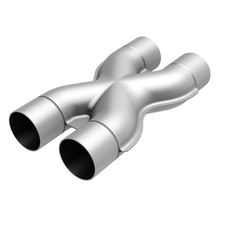 MagnaFlow Smooth Trans X 3/3 X 14 stainless steel X pipe for exhaust systems, showing polished metal and precise welds.